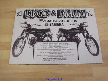 Yamaha metalskilt med Yamaha knallert tilbud 1979 Drum & Disco